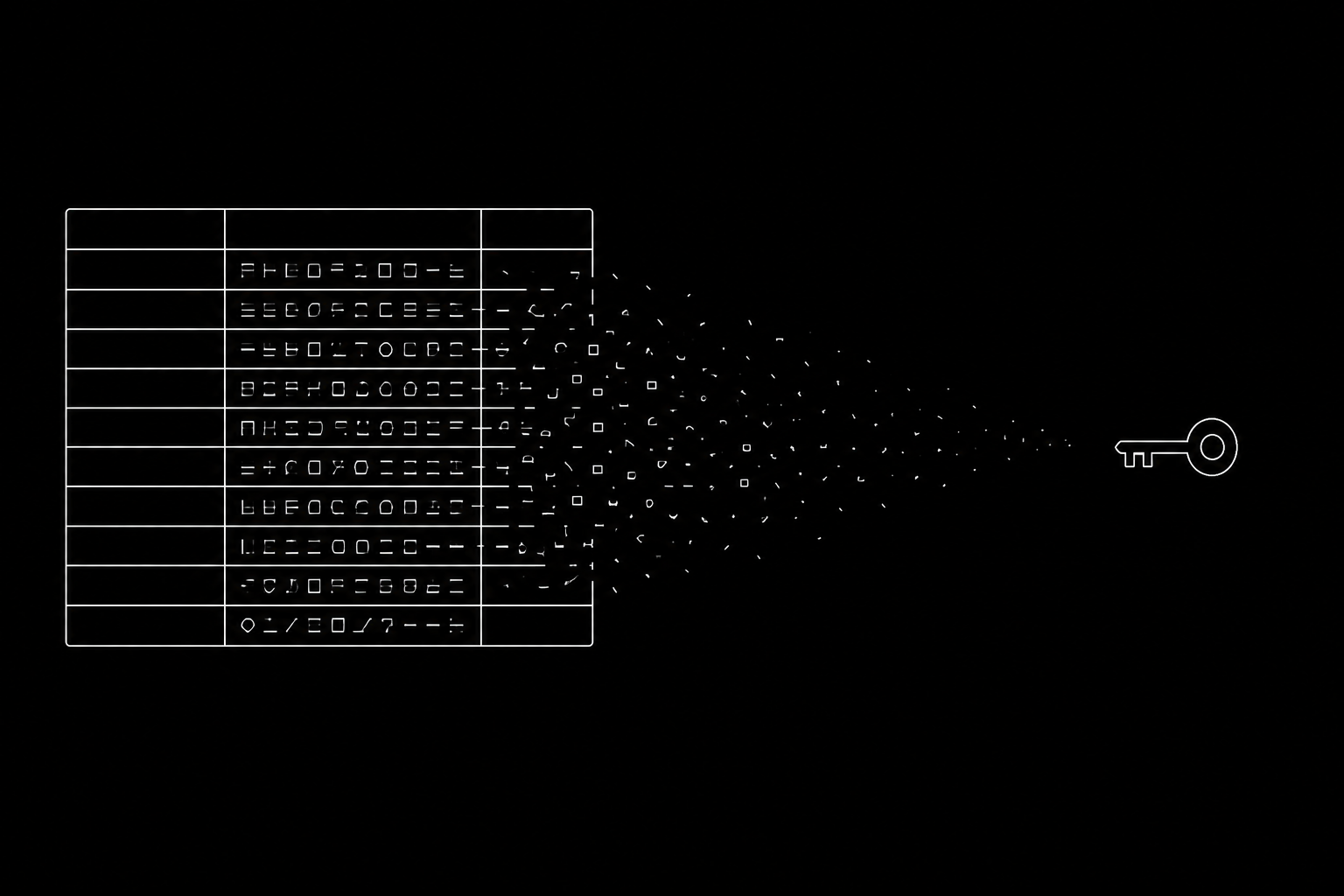 A database row holding an unreadable encrypted access token, its key kept elsewhere