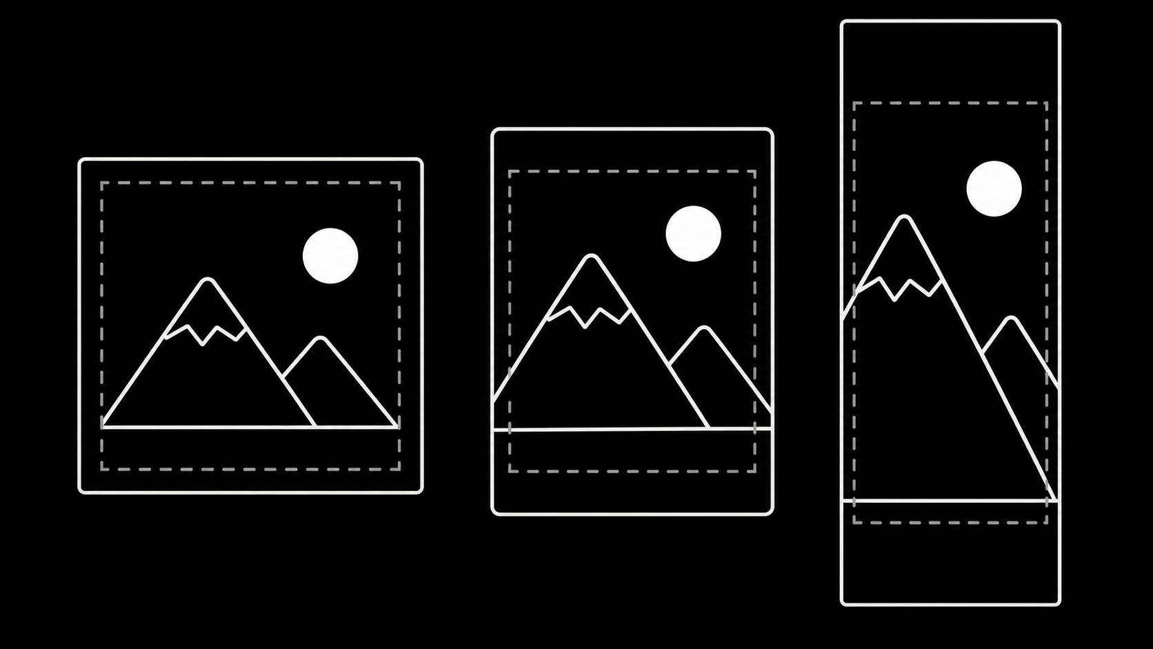 The three Meta ad master formats side by side: square 1:1, vertical 4:5, and full-screen 9:16