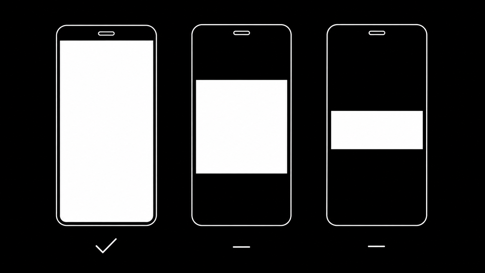 The three accepted TikTok ad aspect ratios side by side: 9:16 filling the phone screen, 1:1 and 16:9 letterboxed