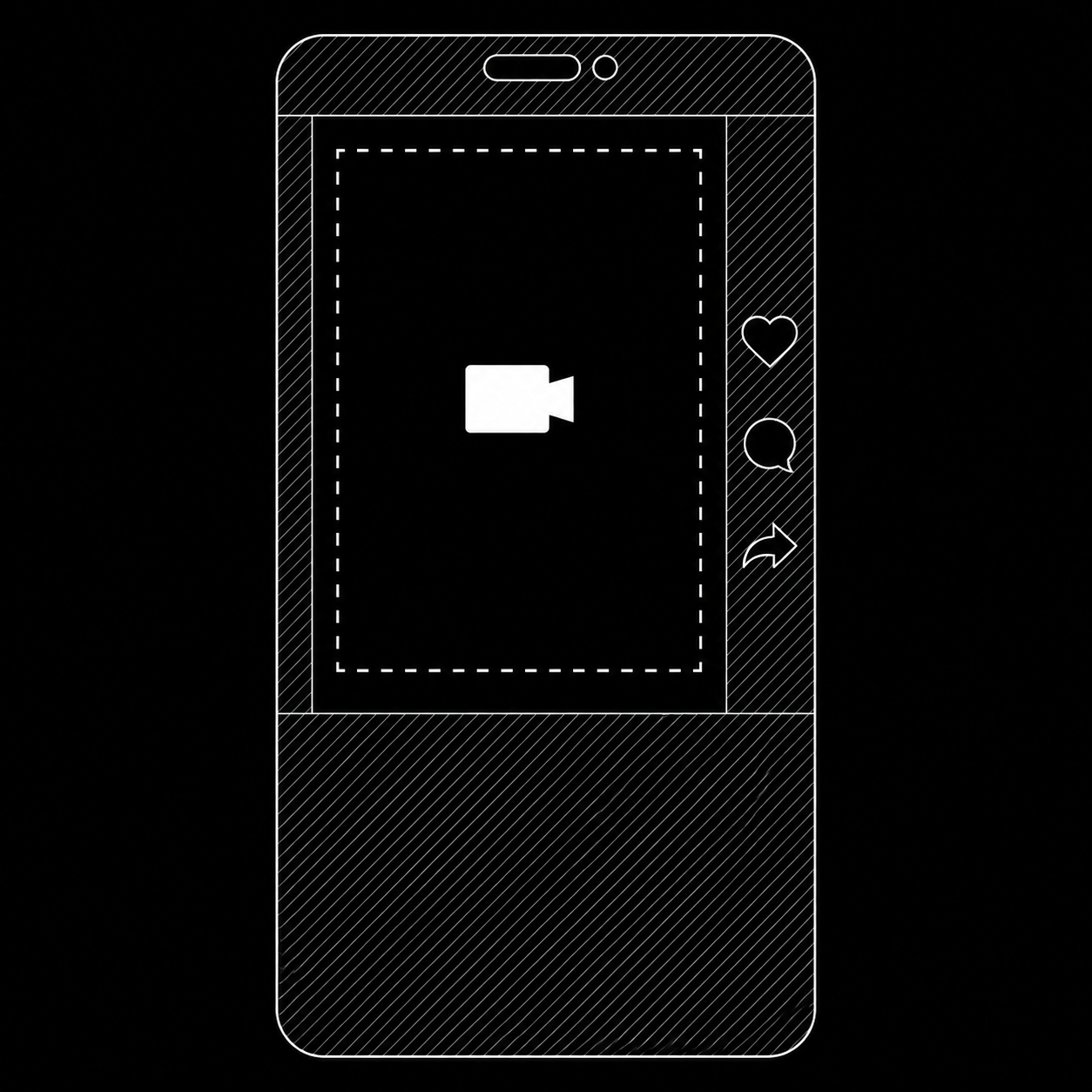 TikTok safe zone diagram: a 9:16 frame with the UI-covered margins marked at the top, bottom, right, and left, and the safe area in the center